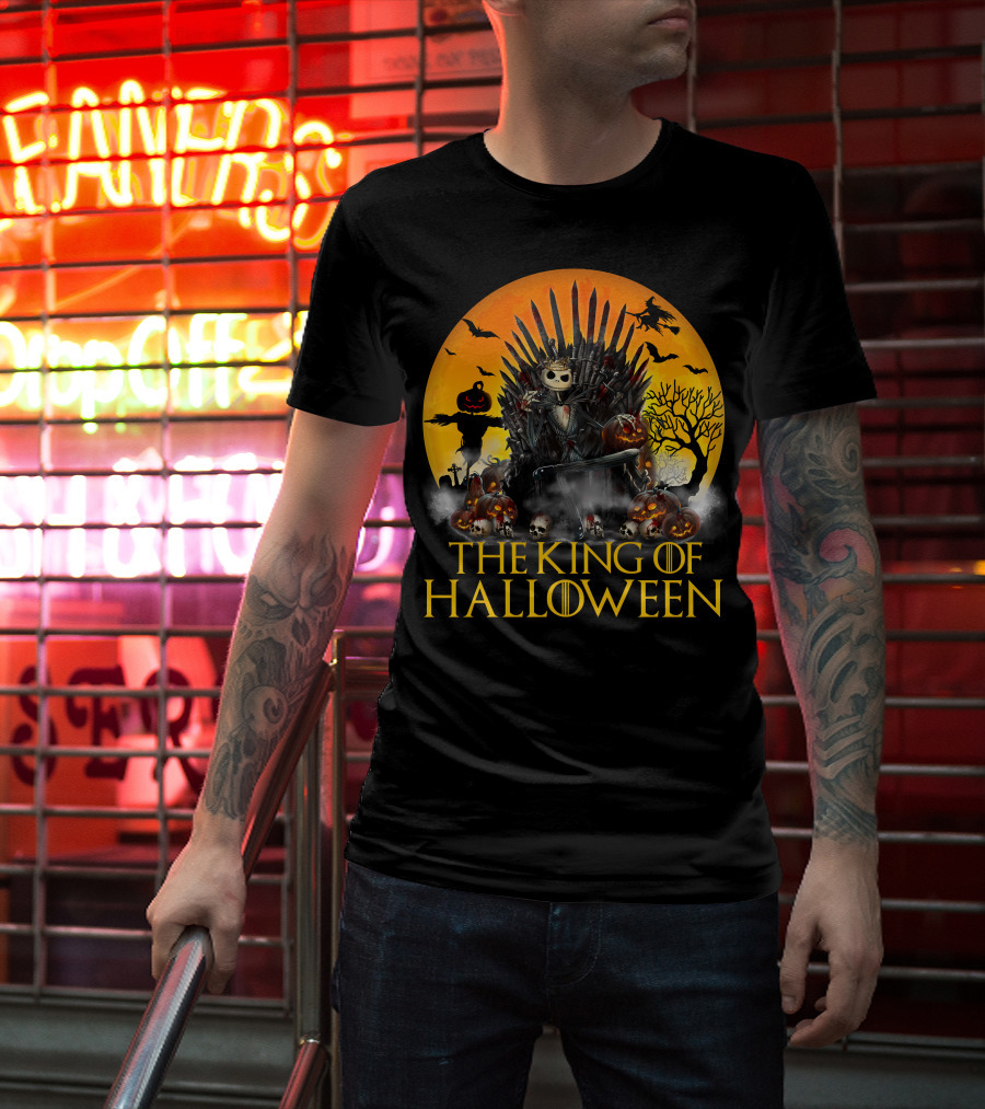 The King Of Halloween Jack Skellington Iron Throne Halloween Scene T-Shirt