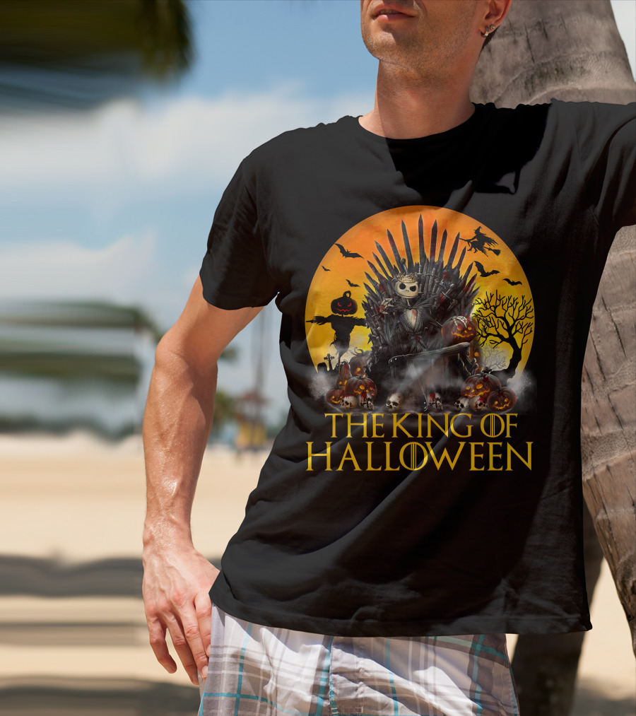 The King Of Halloween Jack Skellington Iron Throne Halloween Scene T-Shirt