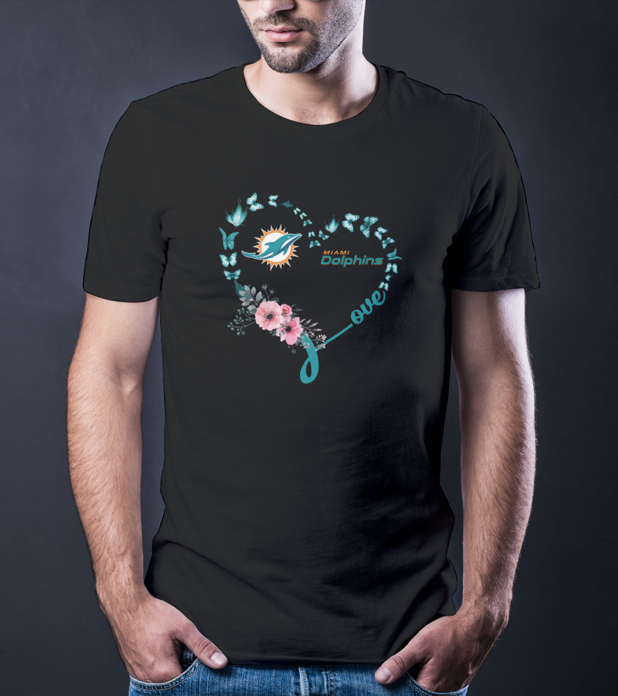 Miami Dolphins Heart Butterfly Love T-Shirt