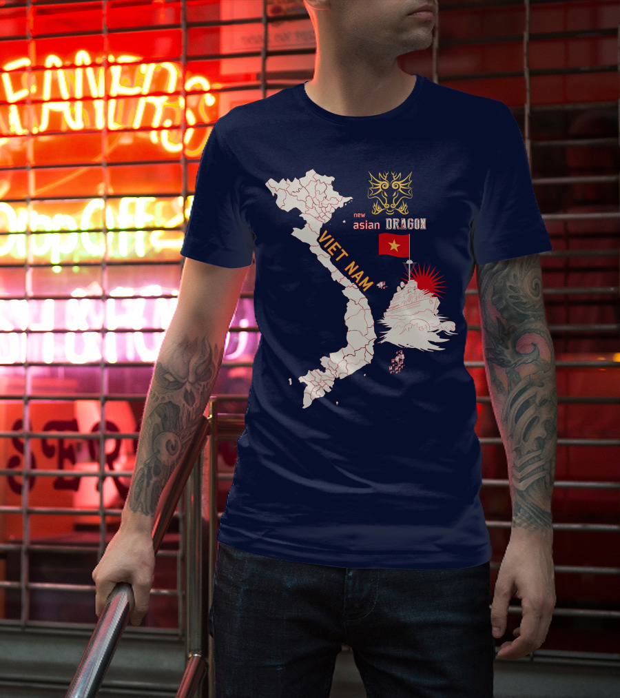 Viet Nam Map New Asian Dragon Flag Ship T-Shirt