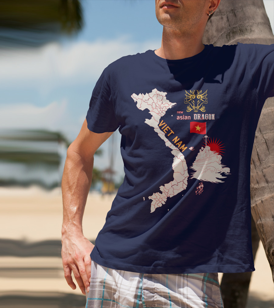 Viet Nam Map New Asian Dragon Flag Ship T-Shirt