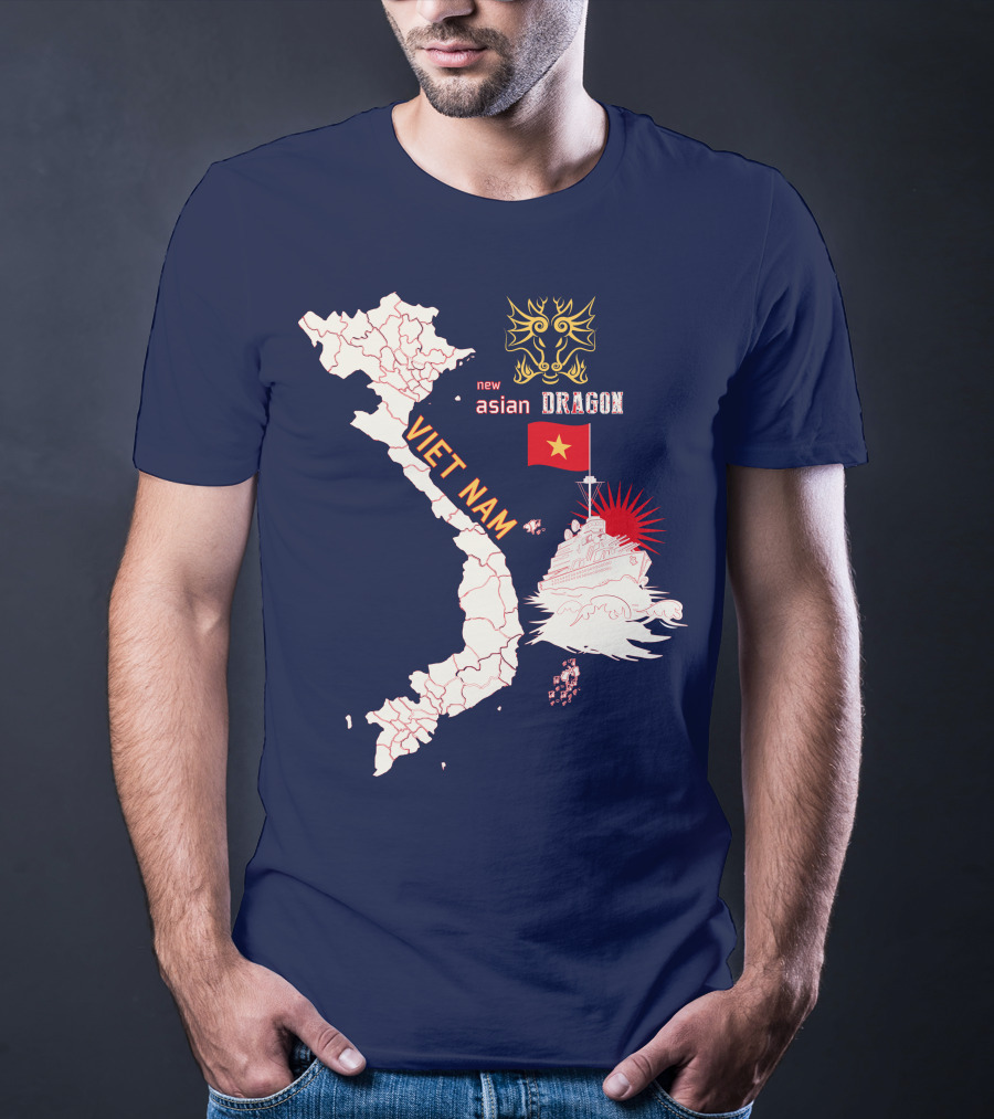 Viet Nam Map New Asian Dragon Flag Ship T-Shirt
