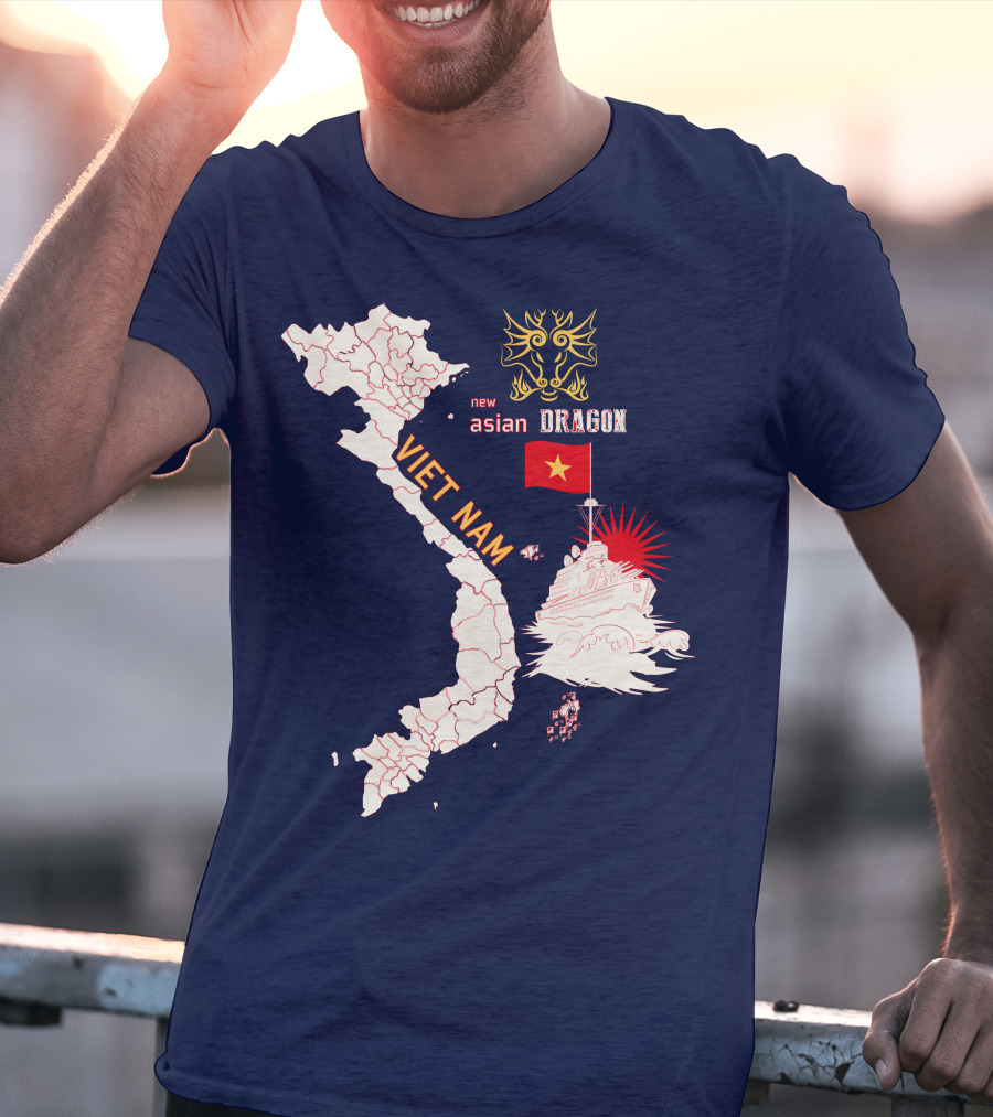 Viet Nam Map New Asian Dragon Flag Ship T-Shirt