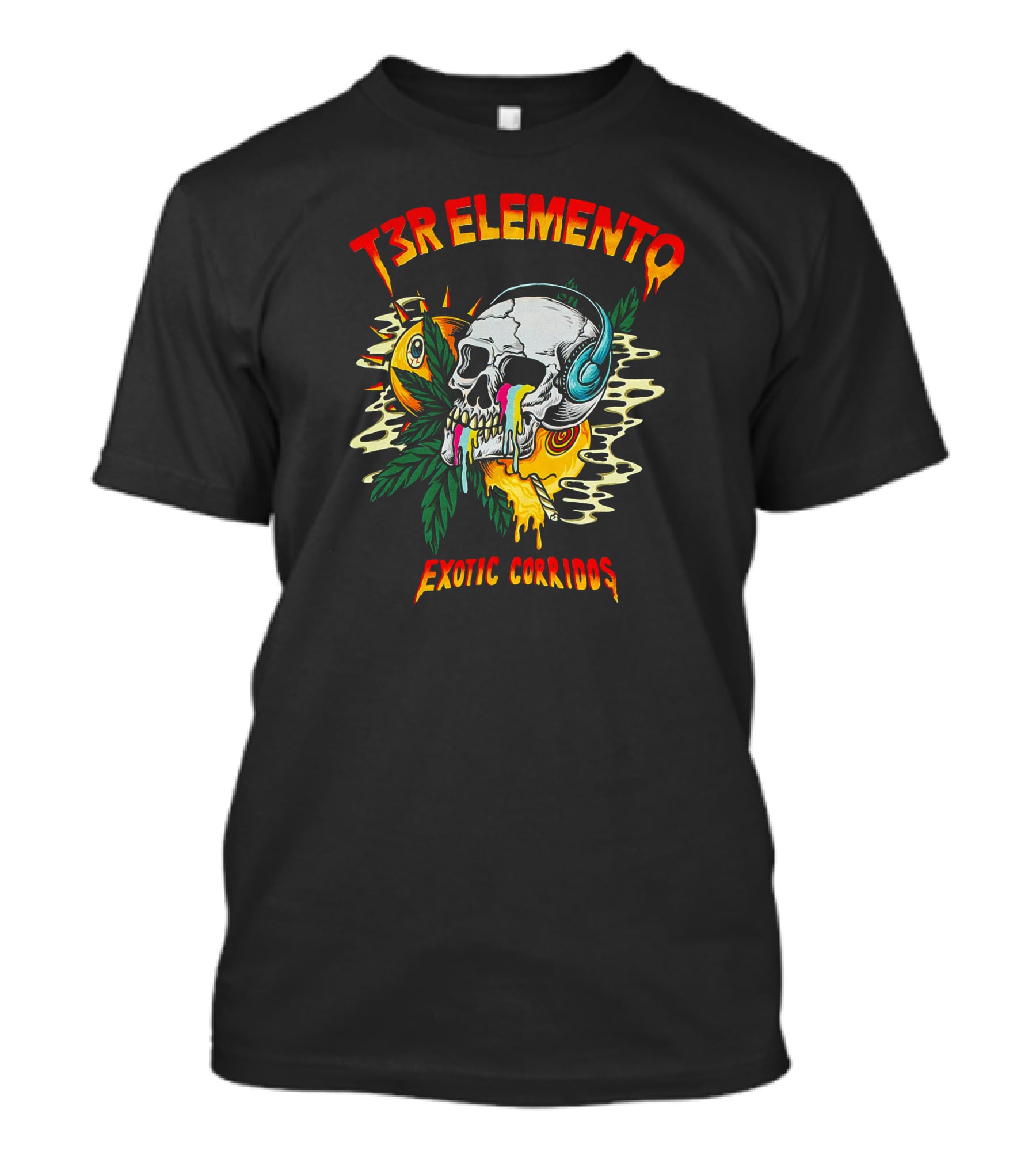 T3R Elemento Exotic Corridos Skull And Headphones T-Shirt
