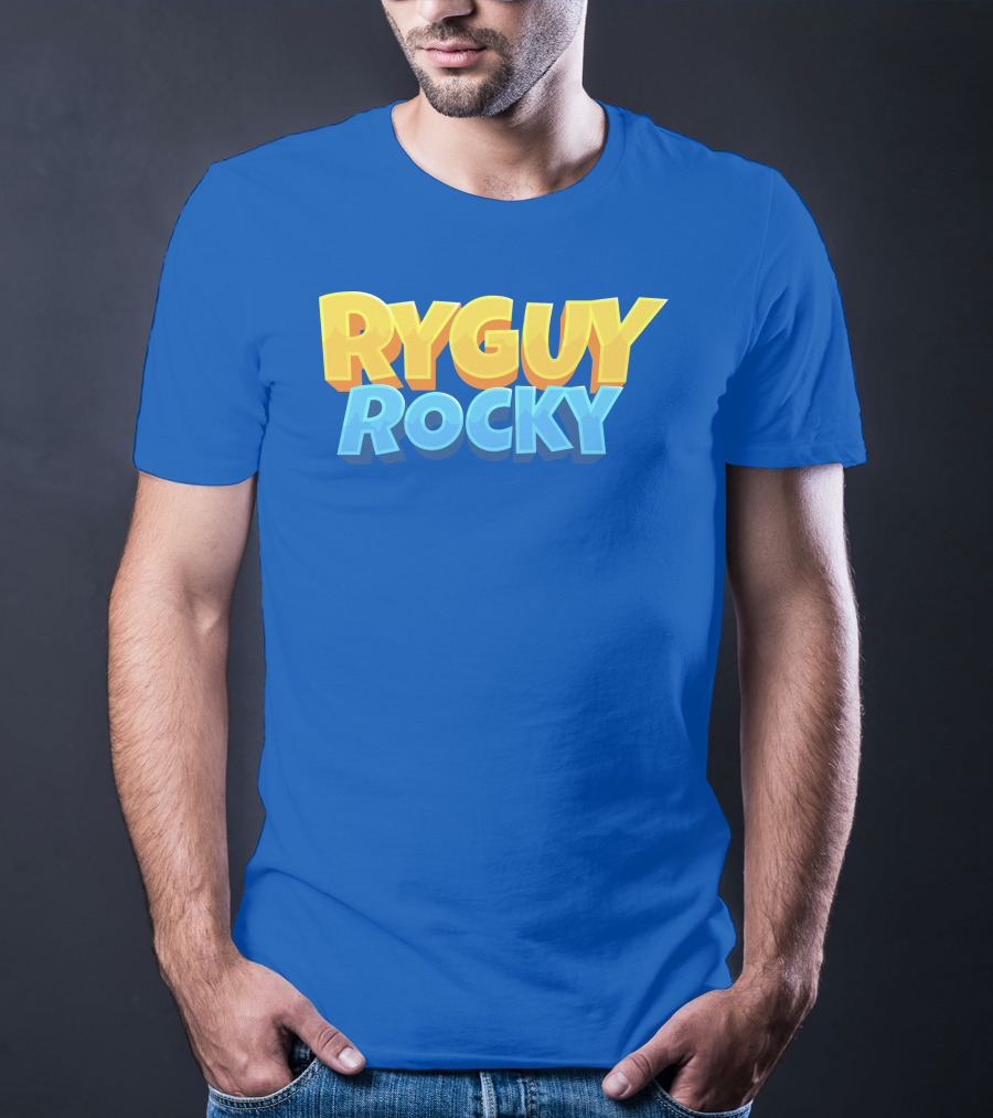 RYGUYROCKY Bold Text Logo Blue Background T-Shirt