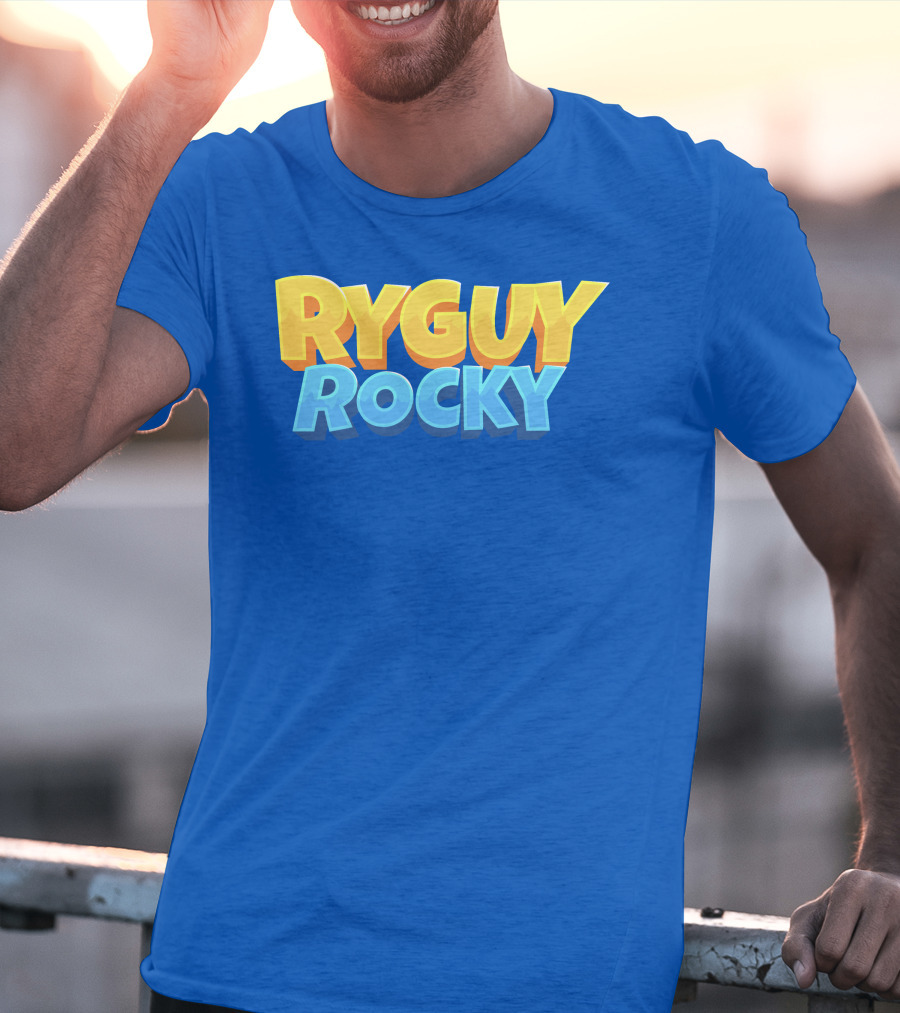 RYGUYROCKY Bold Text Logo Blue Background T-Shirt