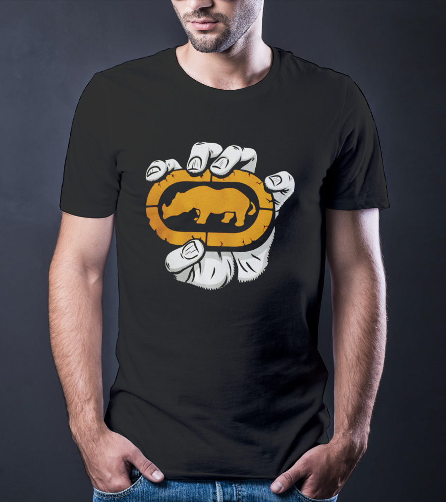 Percko Rhino Emblem Gripped By Cartoon Hand T-Shirt