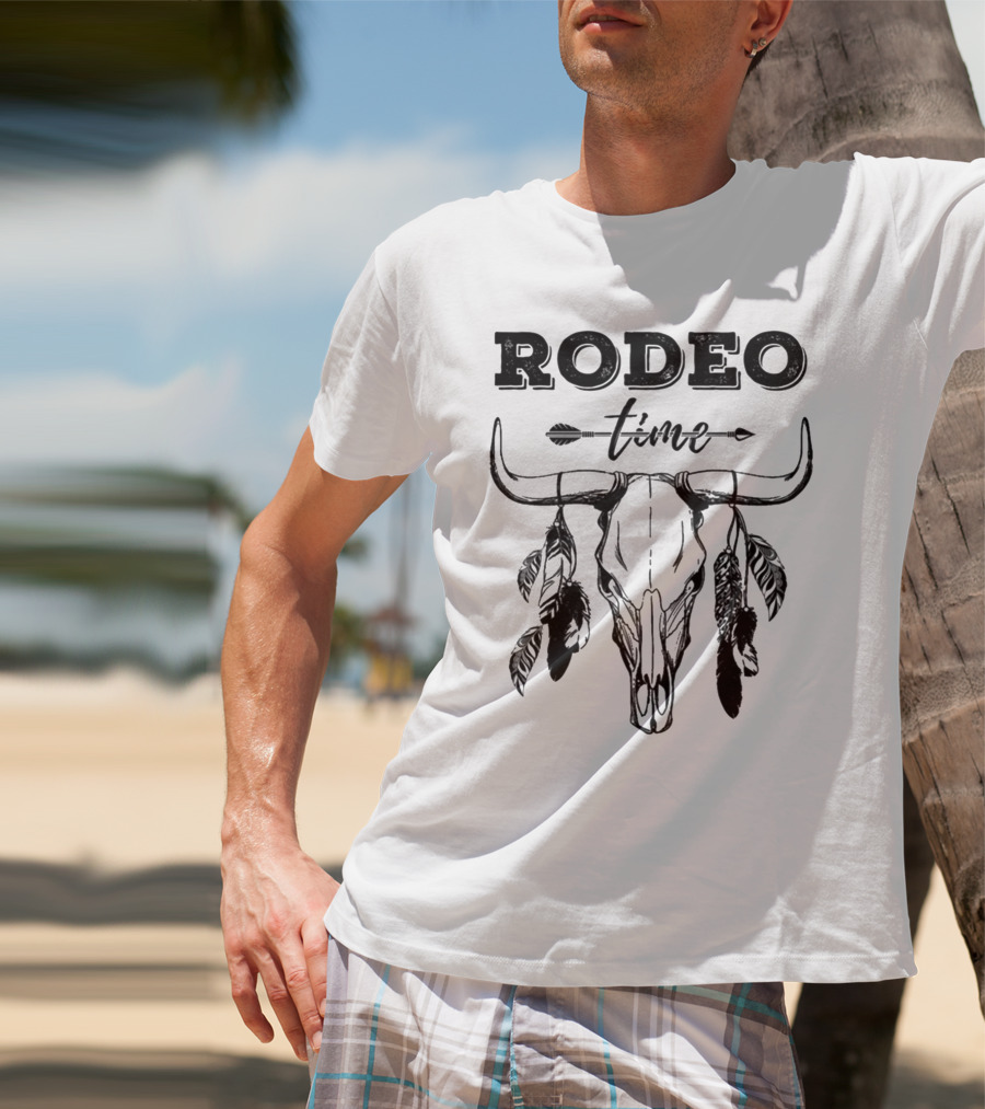 Rodeo Time Western Bull Skull Feather Arrow T-Shirt
