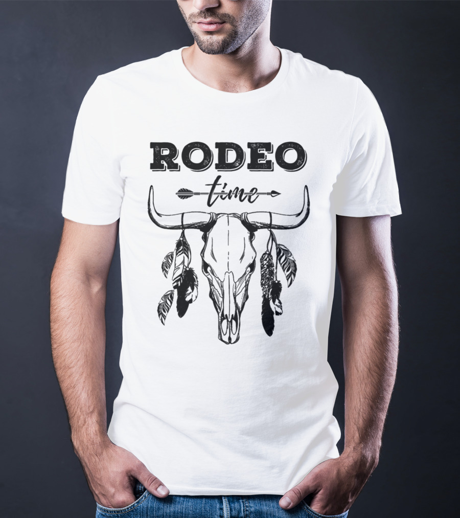 Rodeo Time Western Bull Skull Feather Arrow T-Shirt