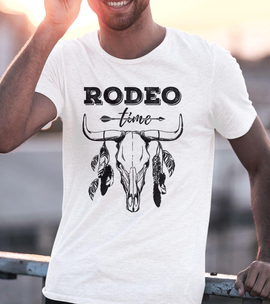Rodeo Time Western Bull Skull Feather Arrow T-Shirt