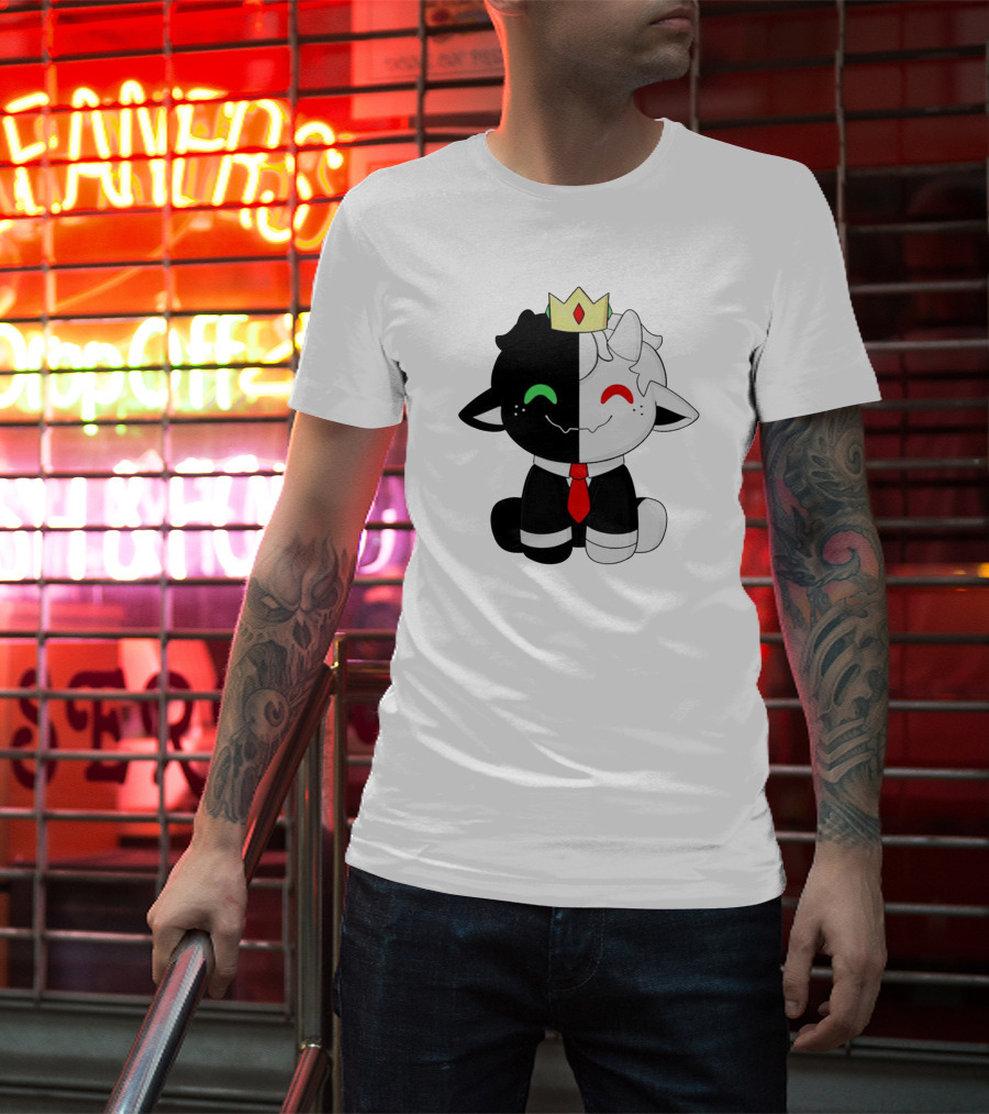Ranboo Fashion Half Black Half White Crowned Character T-Shirt