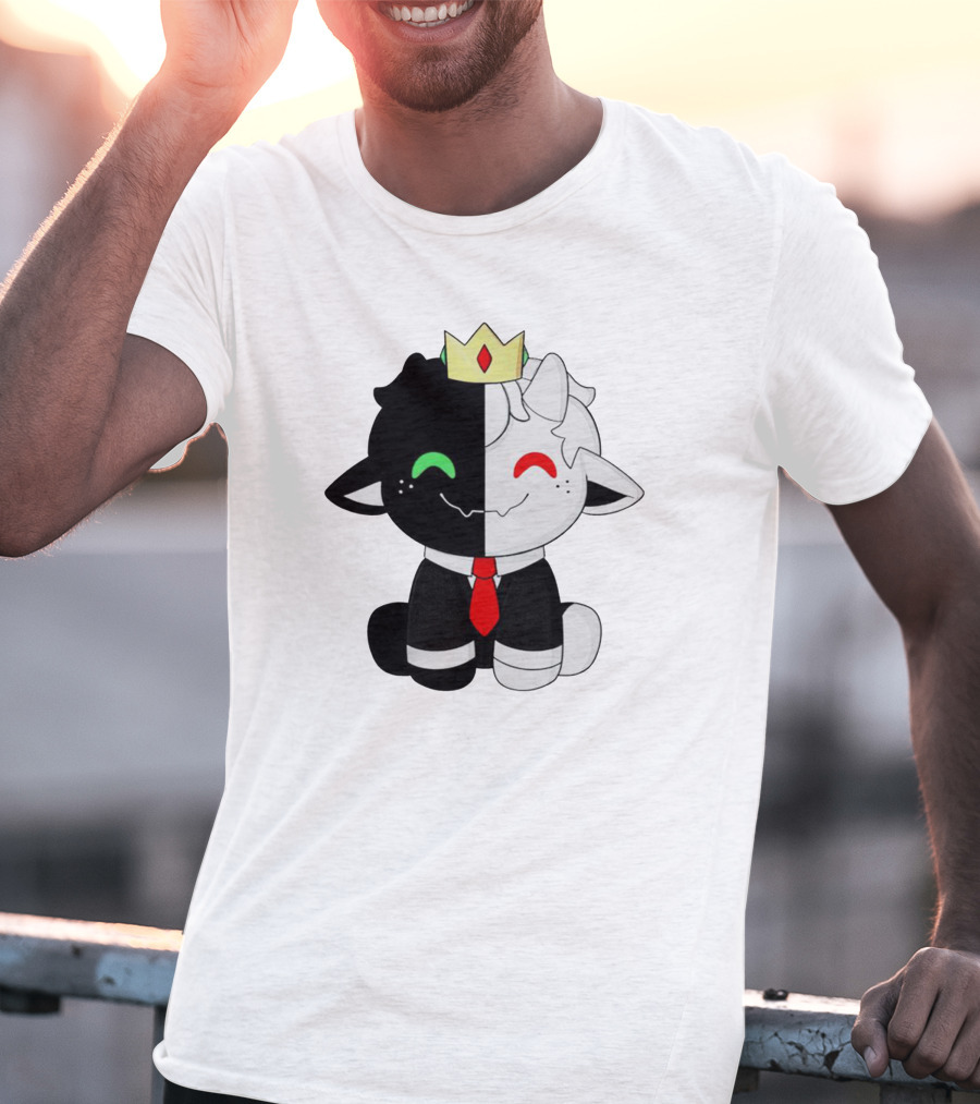 Ranboo Fashion Half Black Half White Crowned Character T-Shirt