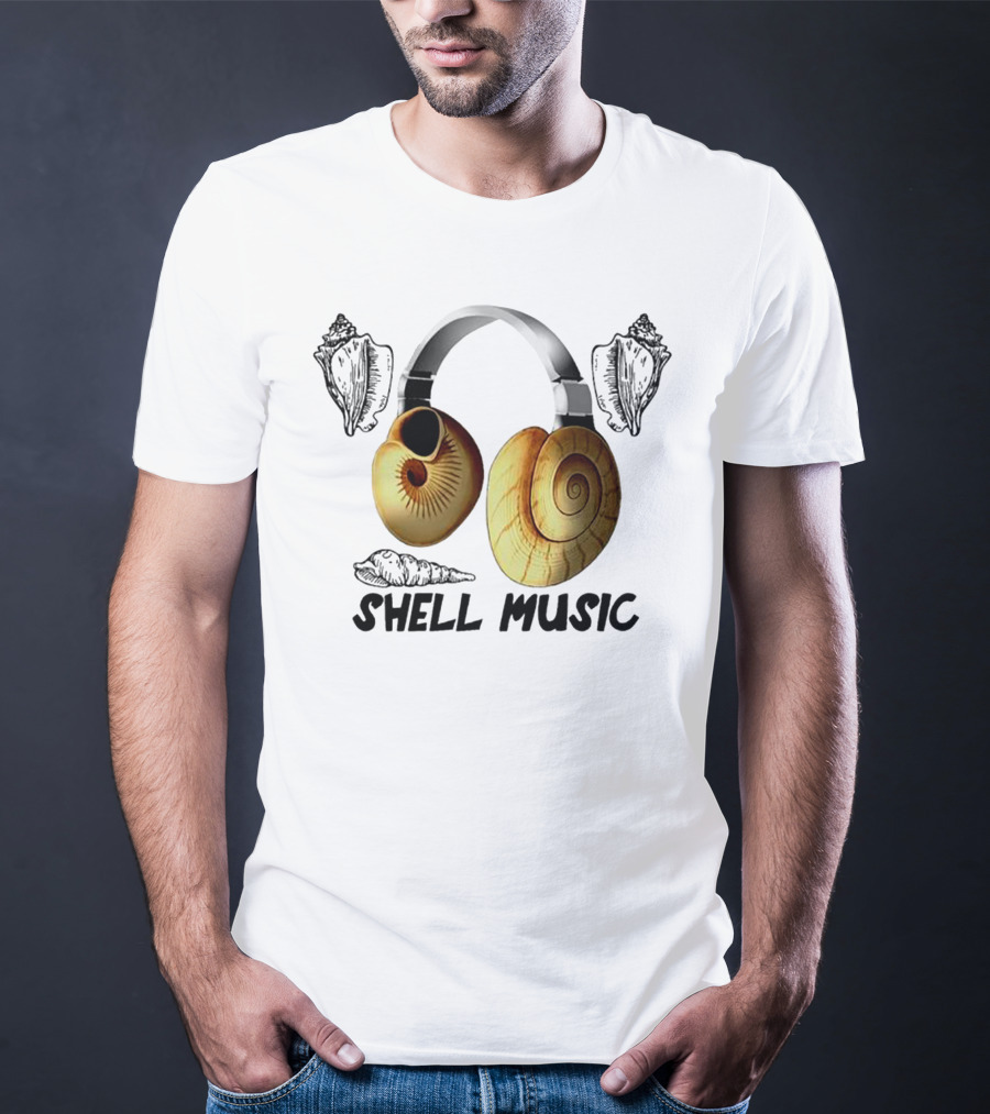 SHELL MUSIC Conch Headphones Nautical Shells Motif T-Shirt