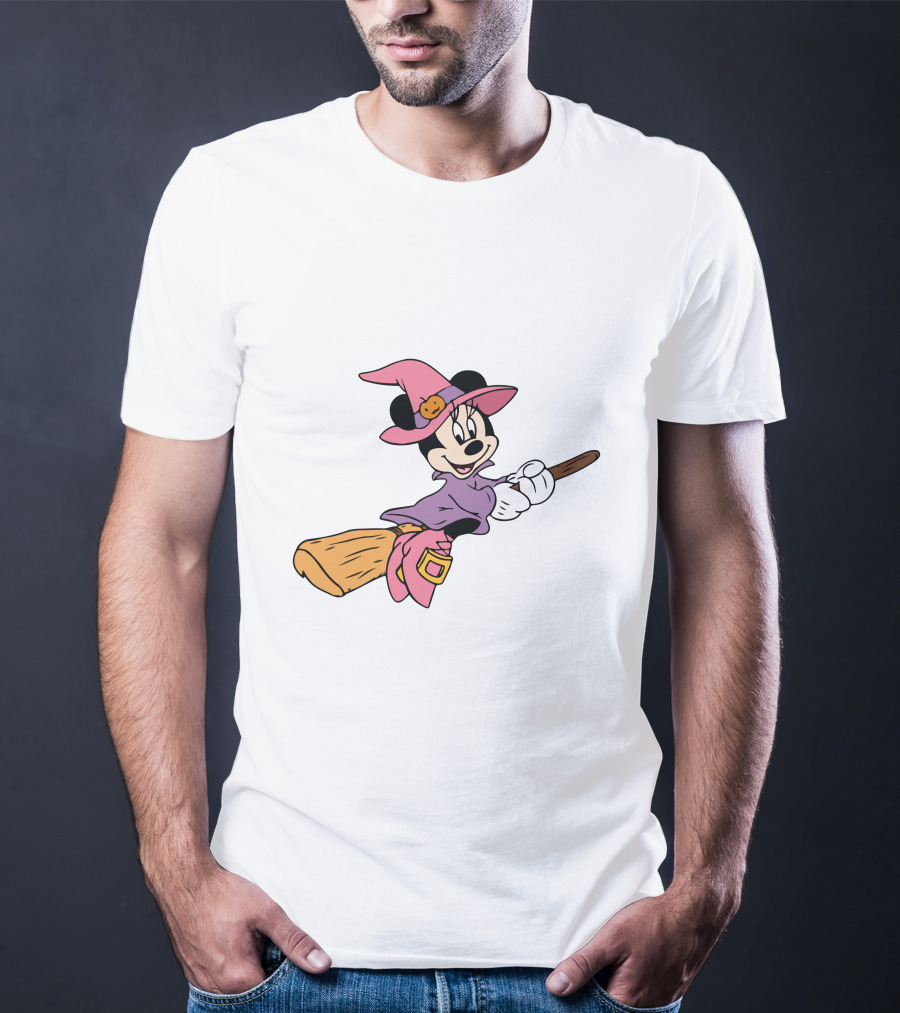Mouse Witch Pumpkin Hat Broom Halloween Party T-Shirt