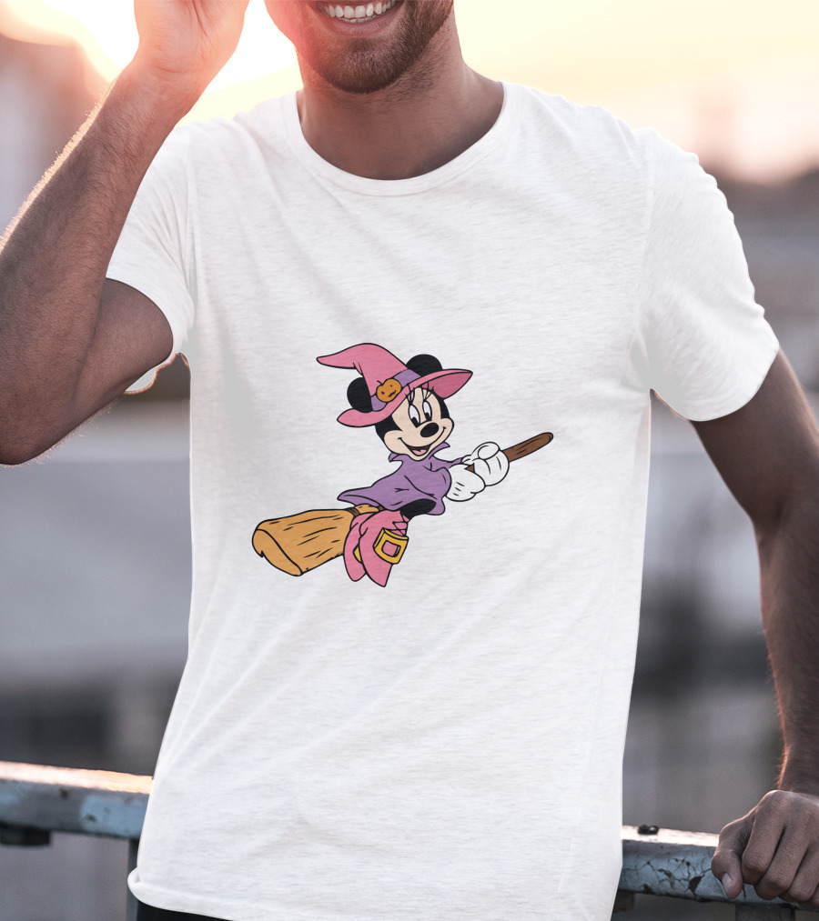 Mouse Witch Pumpkin Hat Broom Halloween Party T-Shirt