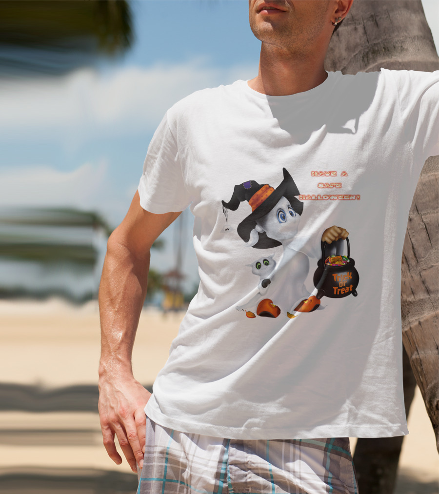 Have A Safe Halloween Trick Or Treat Party Ghost With A Witch Hat And Candy T-Shirt