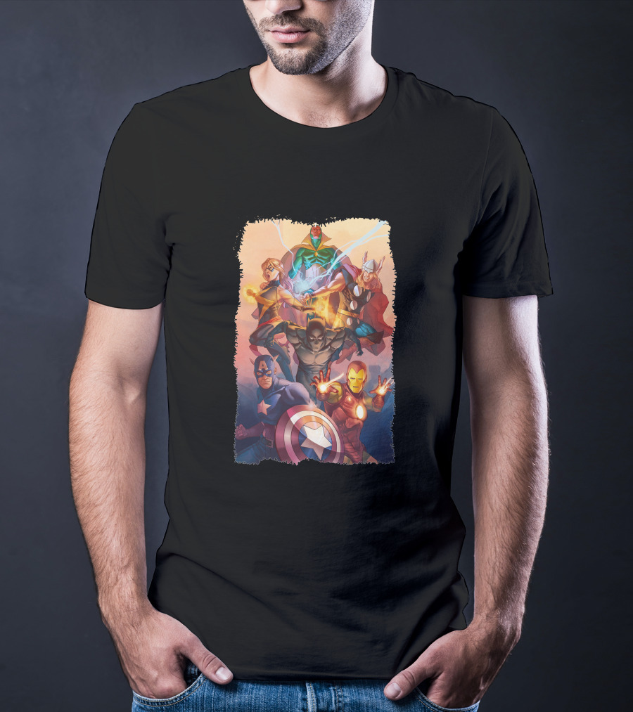 Super Avengers Captain America Iron Man Thor Black Panther Vision Team Iconic Heroes T-Shirt