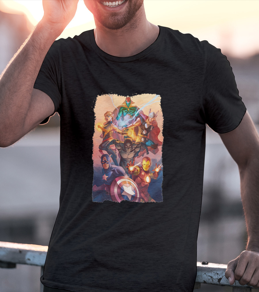 Super Avengers Captain America Iron Man Thor Black Panther Vision Team Iconic Heroes T-Shirt