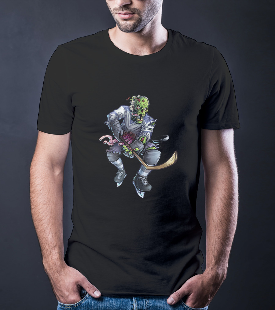 Zombie Hockey Player With Puck And Stick T-Shirt