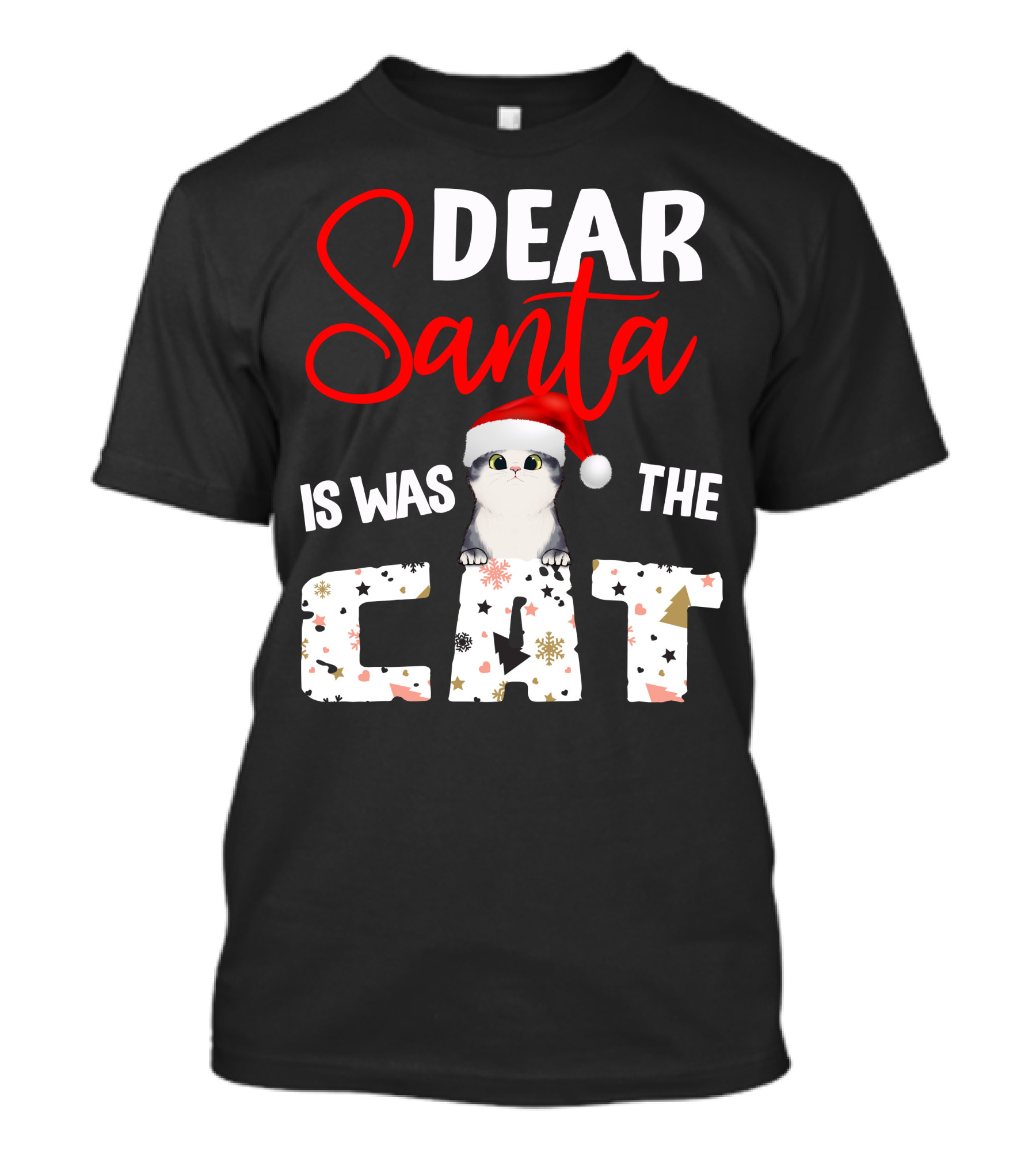 Dear Santa Cute Cat In Santa Hat Holiday Christmas T-Shirt