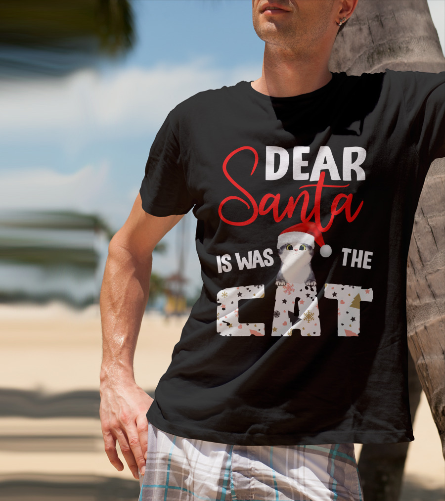 Dear Santa Cute Cat In Santa Hat Holiday Christmas T-Shirt