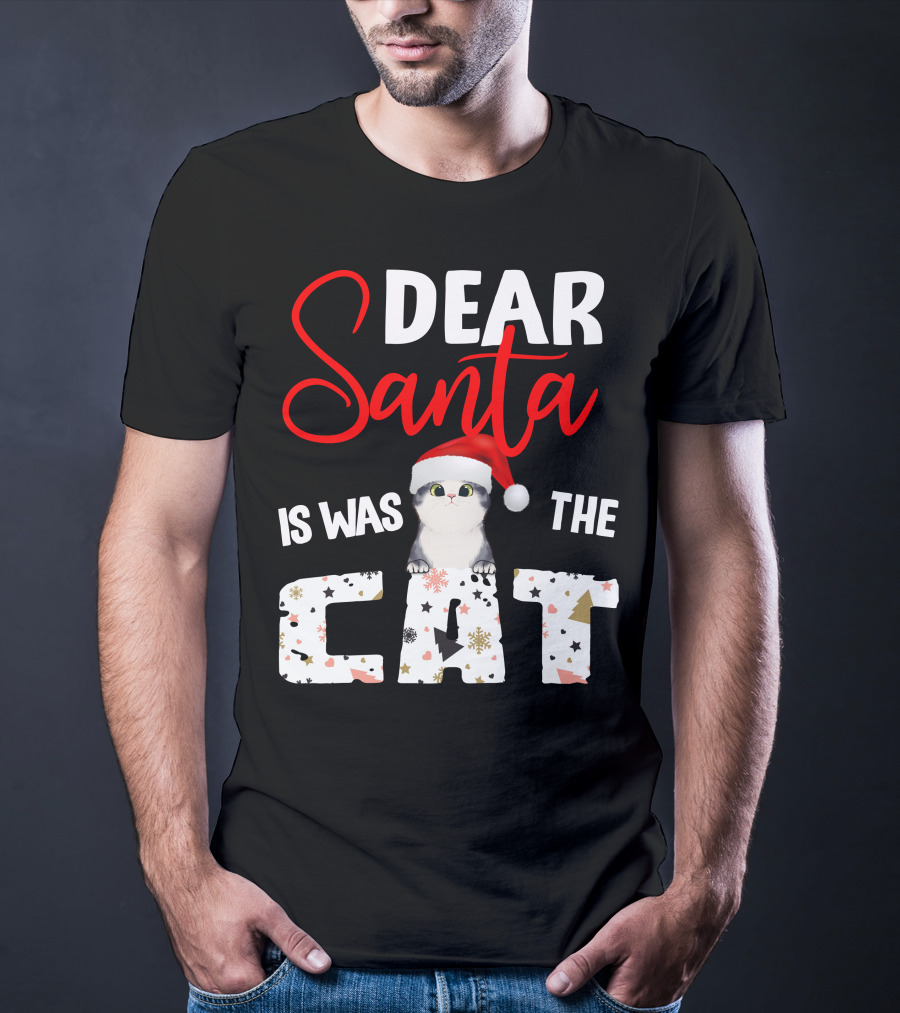 Dear Santa Cute Cat In Santa Hat Holiday Christmas T-Shirt