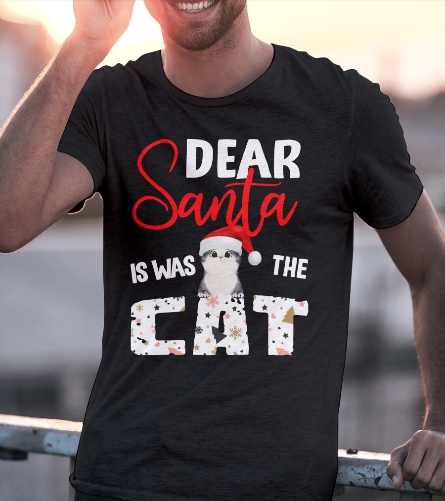 Dear Santa Cute Cat In Santa Hat Holiday Christmas T-Shirt