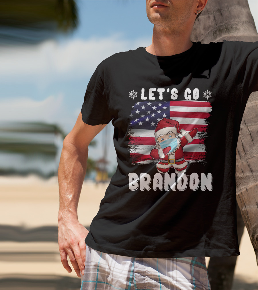Let's Go Brandon Santa Mask American Flag Christmas T-Shirt