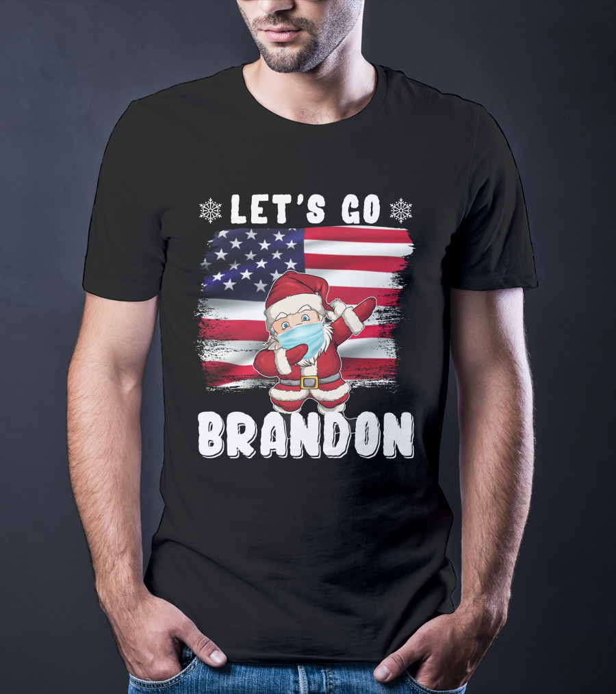 Let's Go Brandon Santa Mask American Flag Christmas T-Shirt