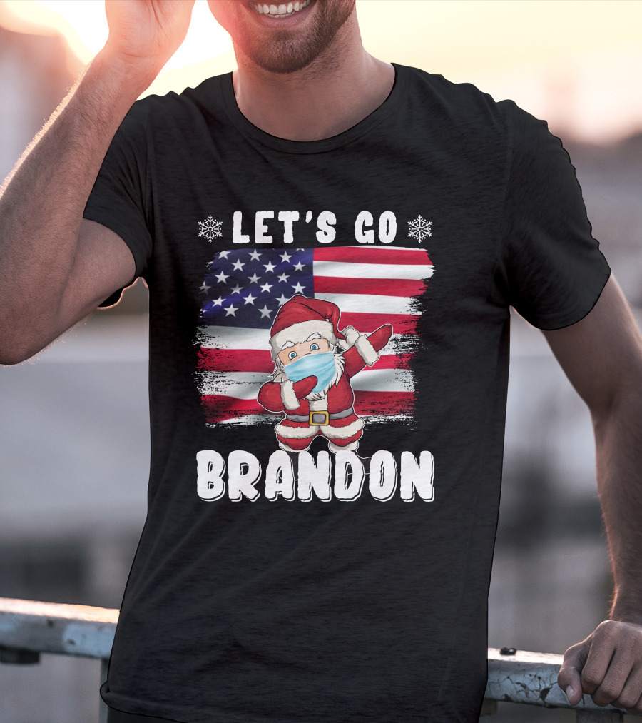 Let's Go Brandon Santa Mask American Flag Christmas T-Shirt