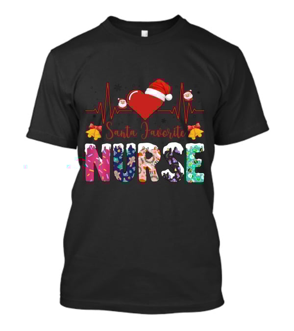 Santa Favorite Nurse Christmas Heartbeat T-Shirt