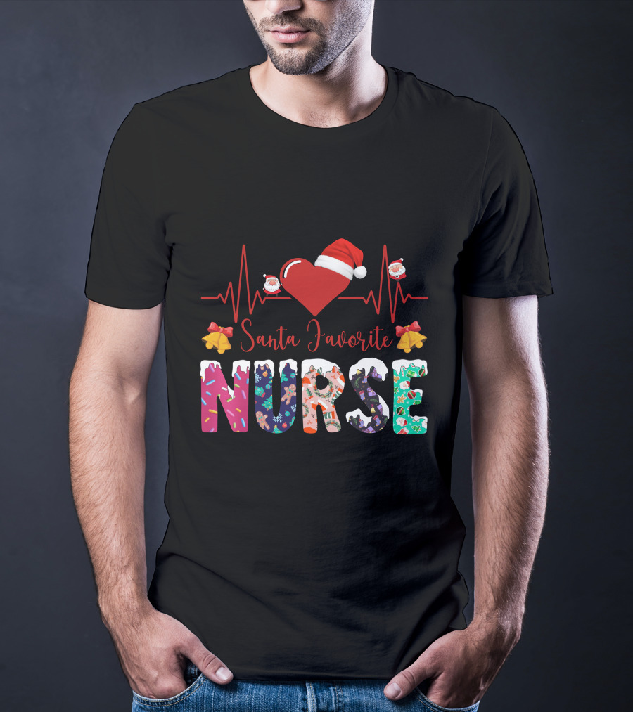 Santa Favorite Nurse Christmas Heartbeat T-Shirt