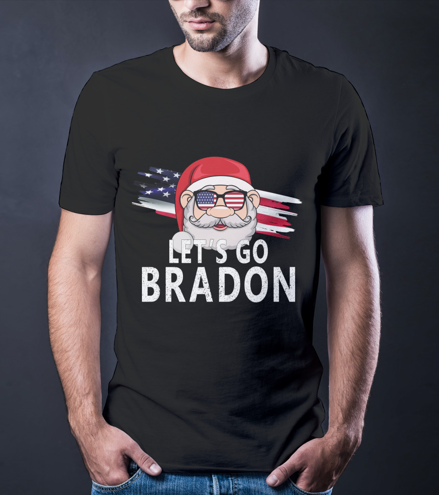LET'S GO BRADON Christmas Santa USA Flag Glasses T-Shirt