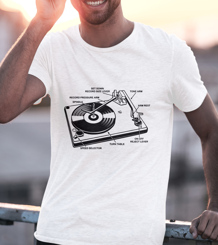 Vinyl Record Player Diagram Tone Arm Turn Table T-Shirt