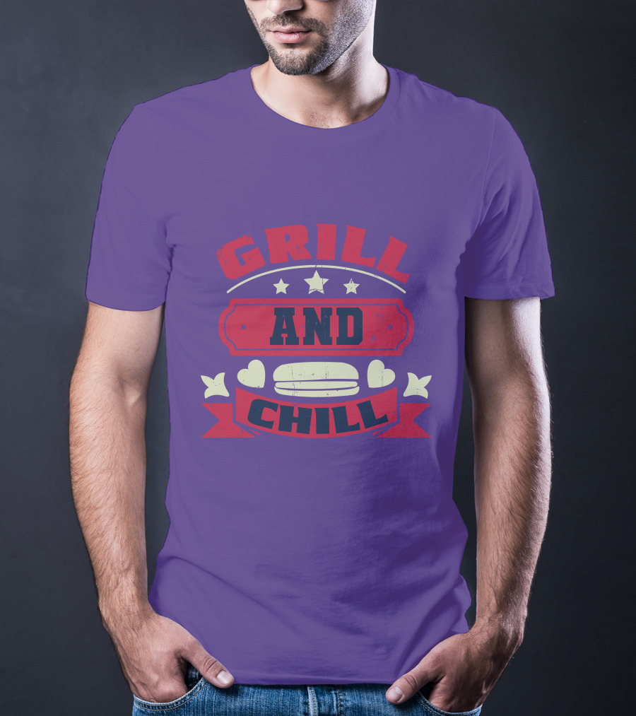 GRILL AND CHILL Stars And Hearts BBQ Burger Banner T-Shirt