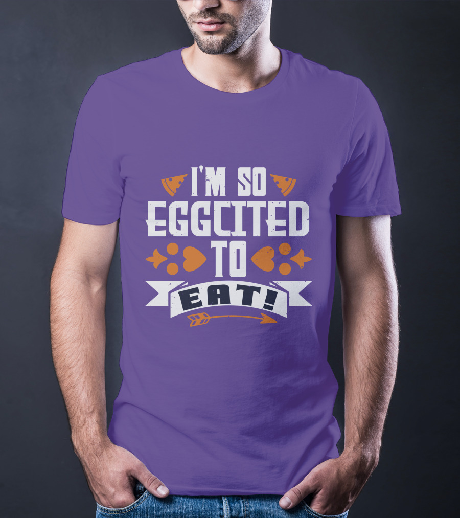 I'm So Eggcited To Eat Fun Playful Foodie Text Pizza Slice And Fish Icons T-Shirt