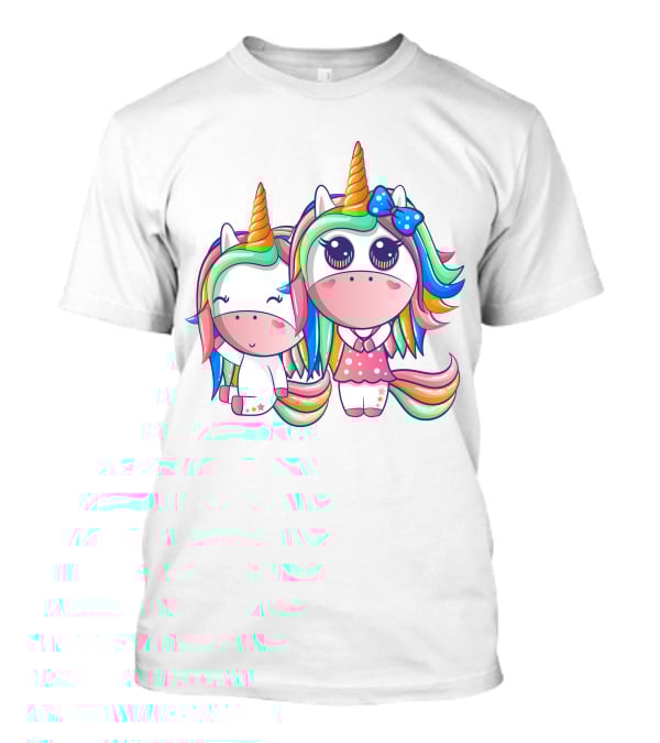 Happy Friendship With Cute Funny Unicorns And Rainbow Elements T-Shirt