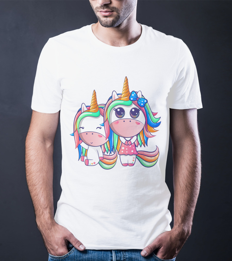 Happy Friendship With Cute Funny Unicorns And Rainbow Elements T-Shirt