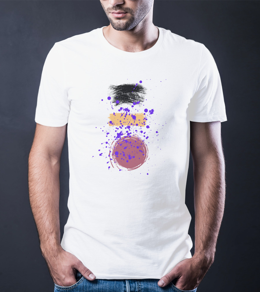 Painting Freestyle Black Yellow Purple Splatter Circle T-Shirt