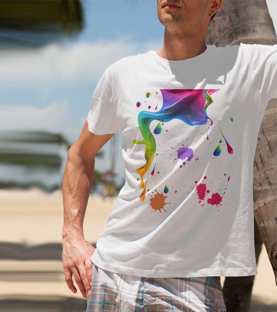 Waterpaint Colorful Splatter Vibrant Drips And Drops T-Shirt