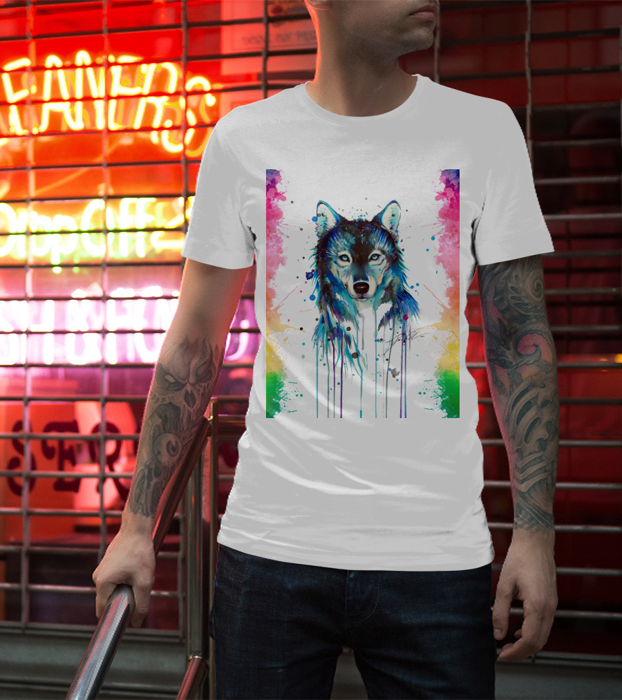 The Wolf Painting Colorful Watercolor T-Shirt