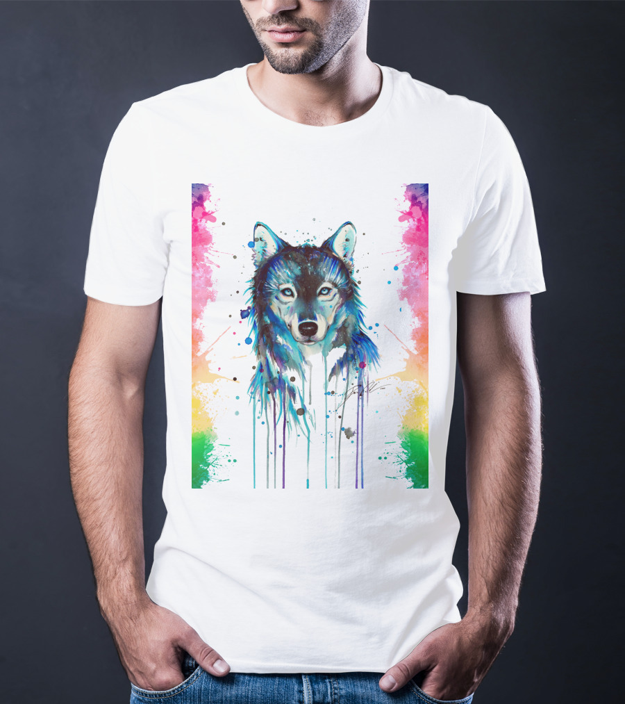 The Wolf Painting Colorful Watercolor T-Shirt