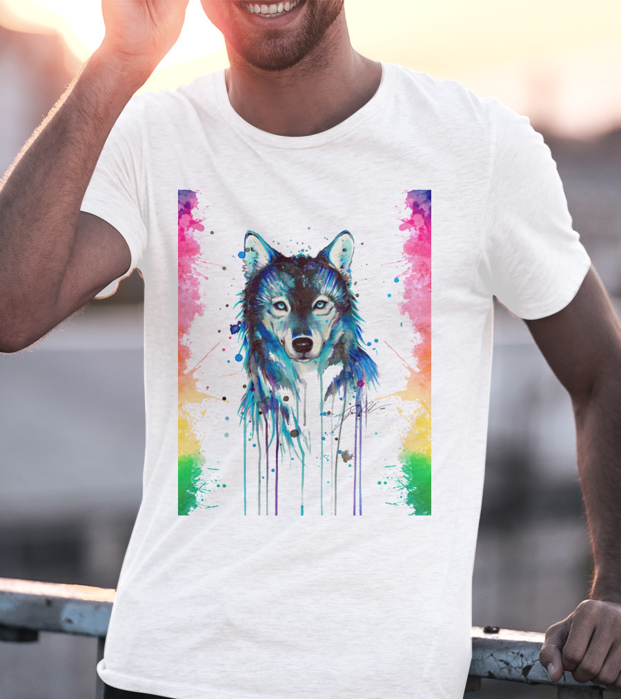 The Wolf Painting Colorful Watercolor T-Shirt