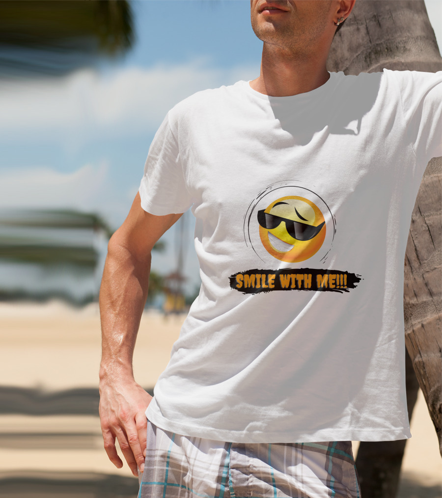 SMILE WITH ME Sunglasses Emoji Fun Vibe T-Shirt