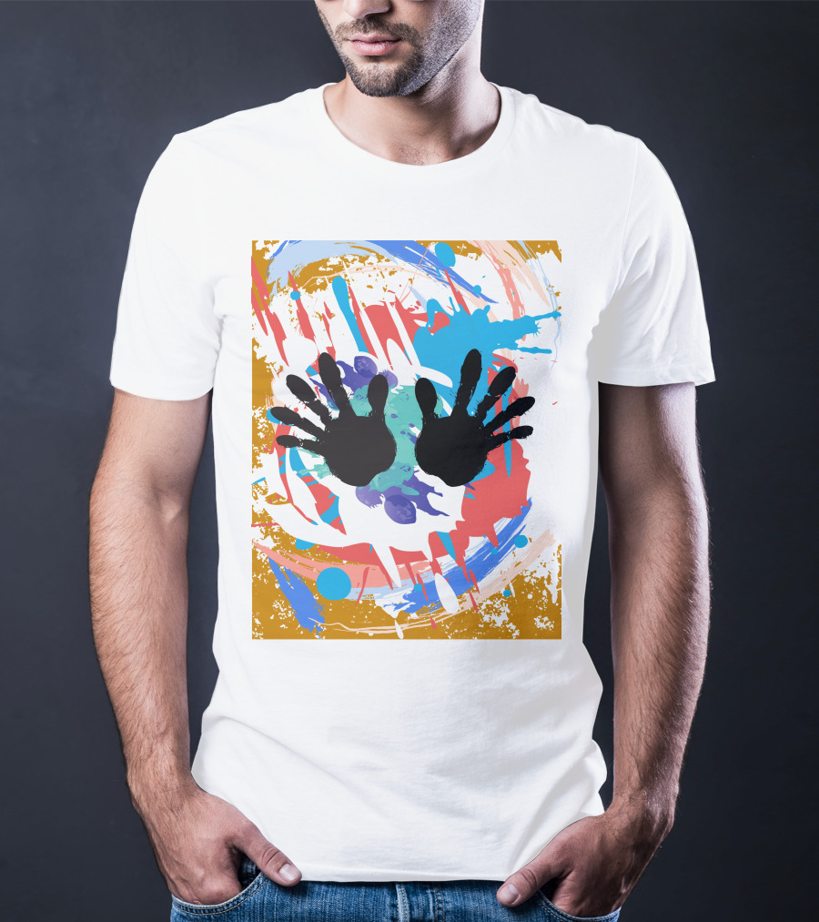 Colorful Splash With Black Handprints T-Shirt