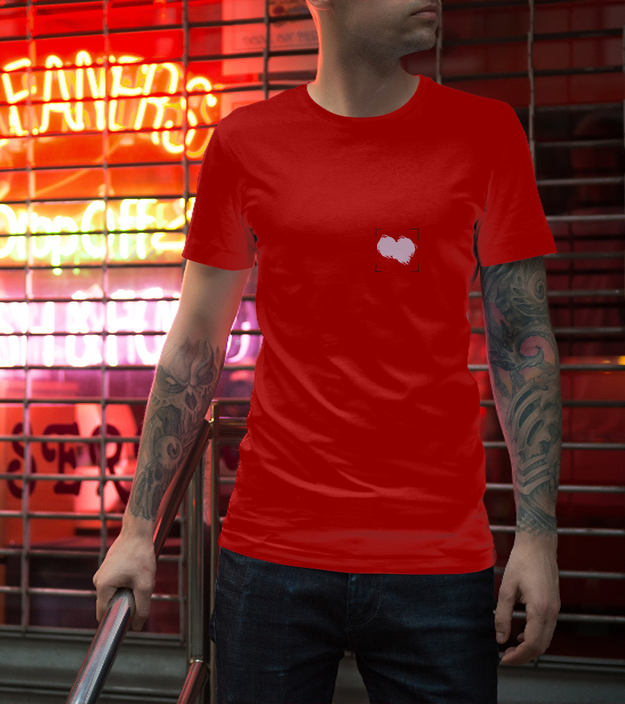 Heart With Framed Brushstroke Texture On Red T-Shirt