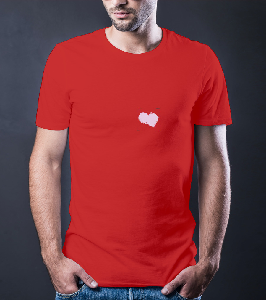 Heart With Framed Brushstroke Texture On Red T-Shirt