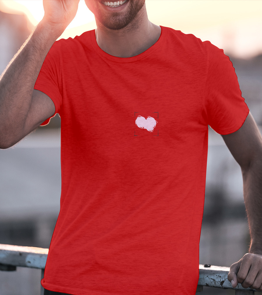 Heart With Framed Brushstroke Texture On Red T-Shirt