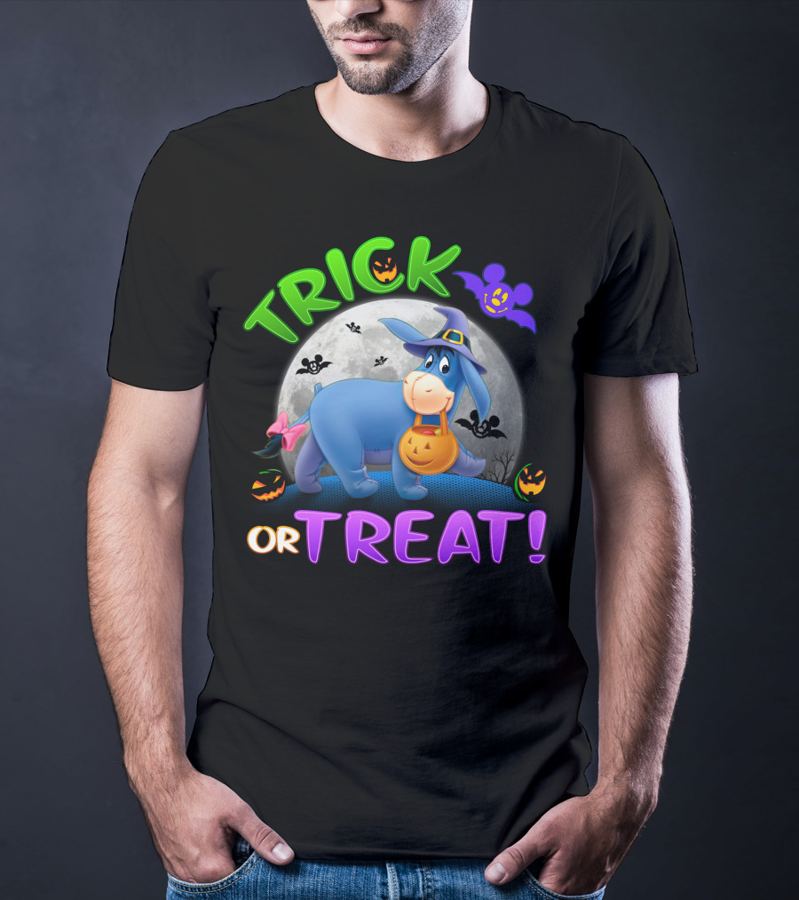 Eeyore Trick Or Treat Halloween Moon Bat Pumpkins T-Shirt
