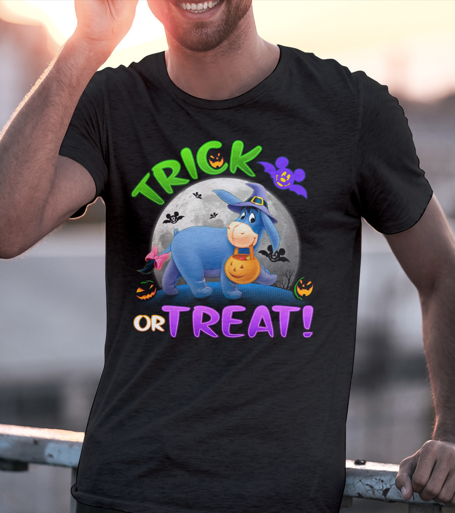 Eeyore Trick Or Treat Halloween Moon Bat Pumpkins T-Shirt
